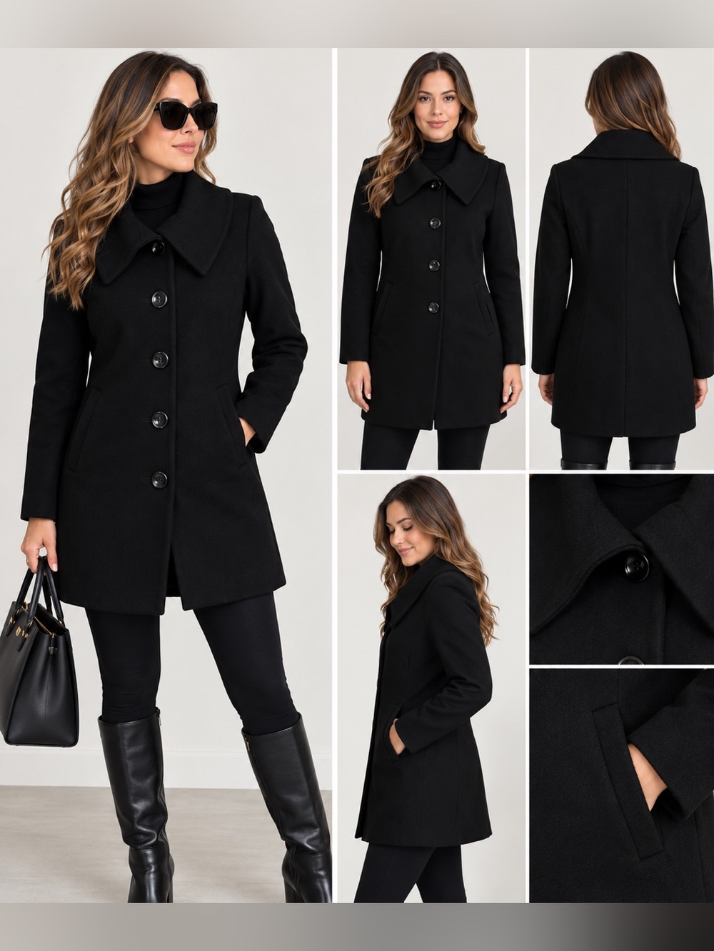Michael Kors Women’s L Black Wool Blend Peacoat Coat